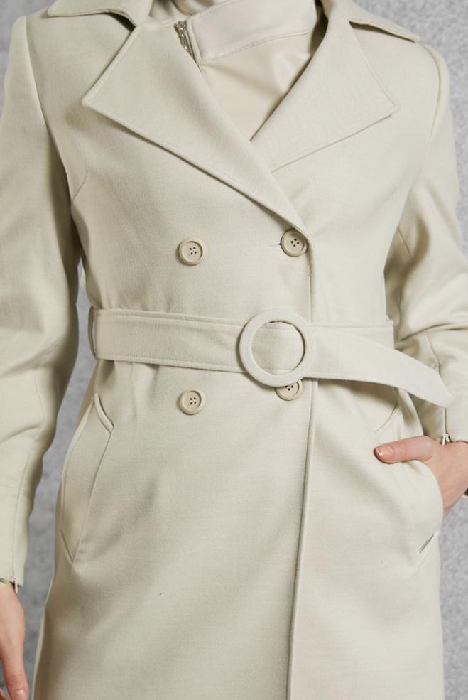 Vêtements hijab BEIGE MANTEAU CEINTURÉ 90564 - ALVİNA