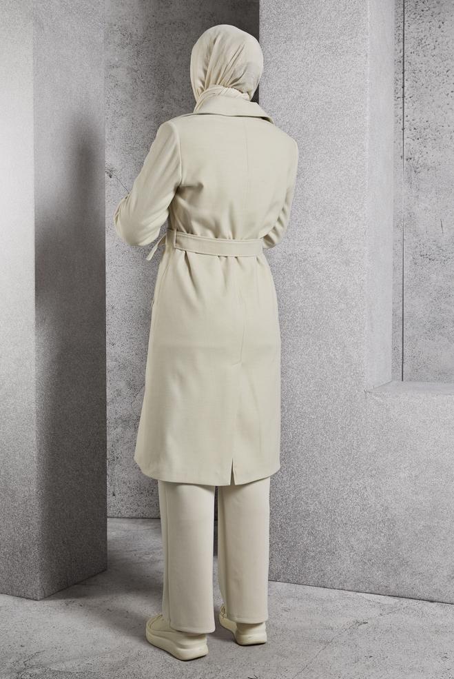 Vêtements hijab BEIGE MANTEAU CEINTURÉ 90564 - ALVİNA