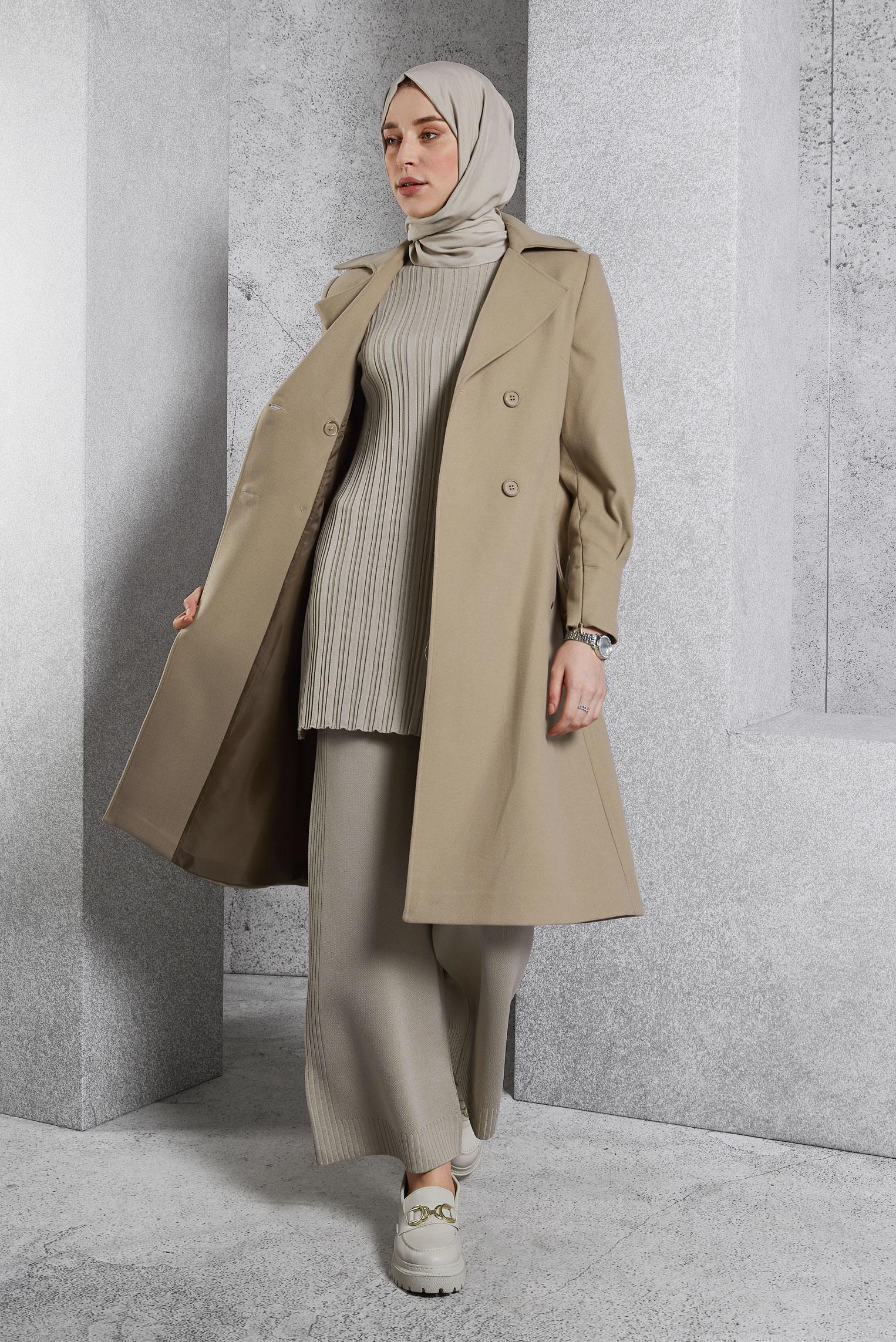 Hijab clothing BROWN BELTED COAT 90564