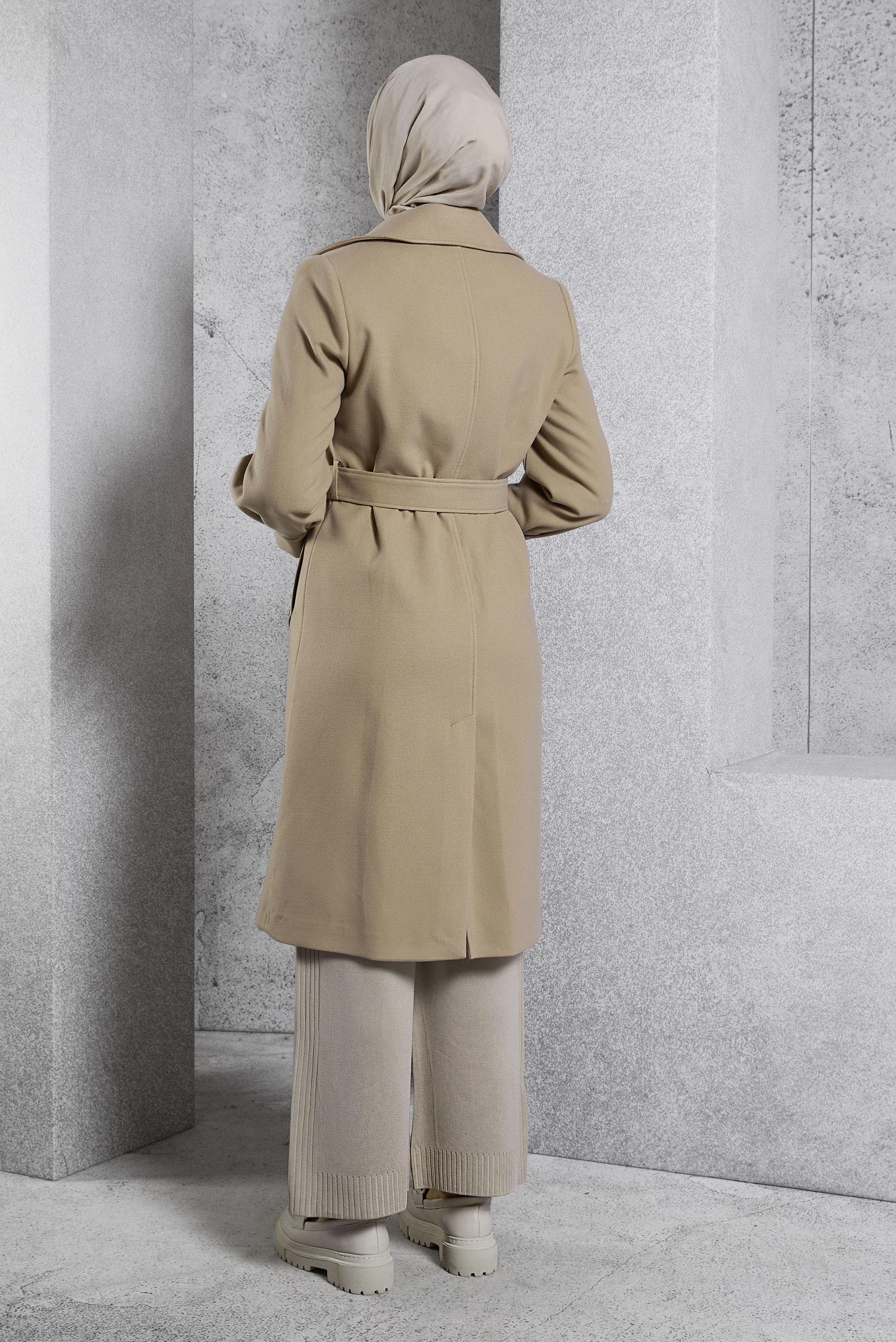 Hijab clothing BROWN BELTED COAT 90564