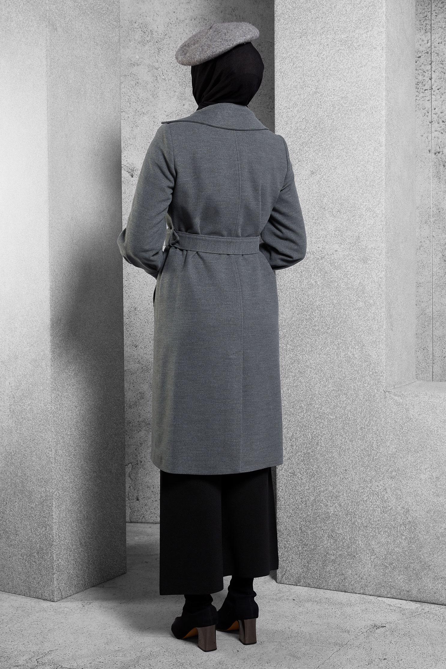 Hijab clothing GREY BELTED COAT 90564