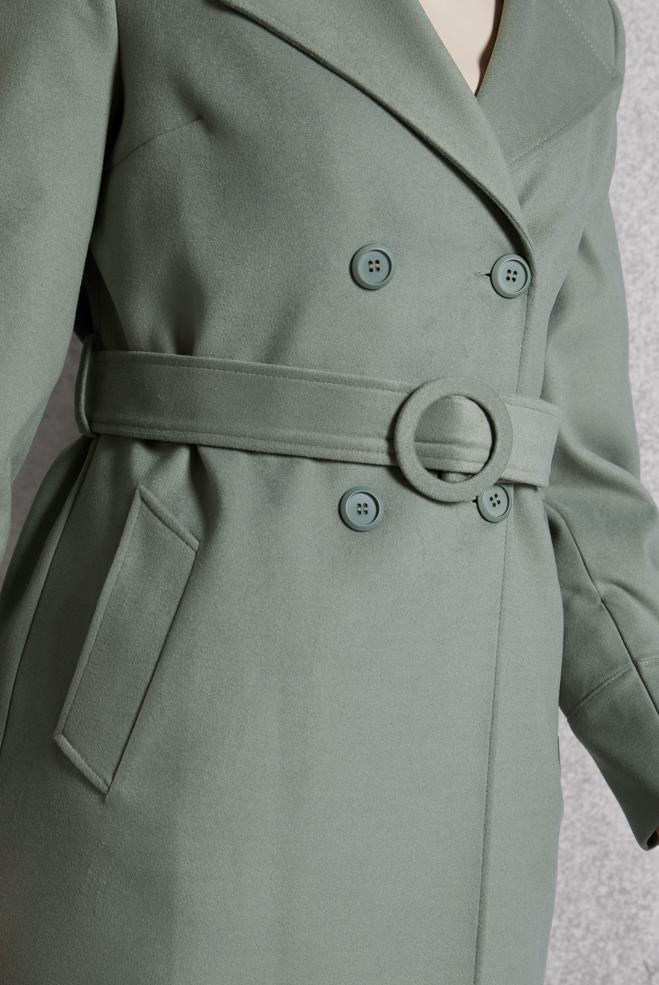 Vêtements hijab VERT MANTEAU CEINTURÉ 90564 - ALVİNA