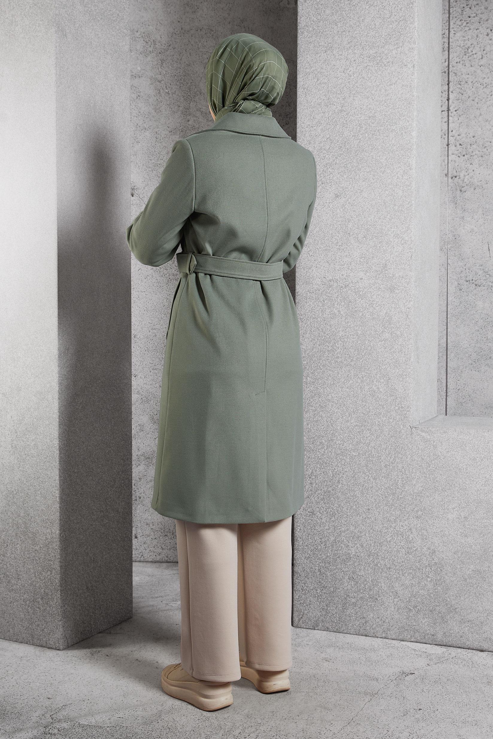 Vêtements hijab VERT MANTEAU CEINTURÉ 90564