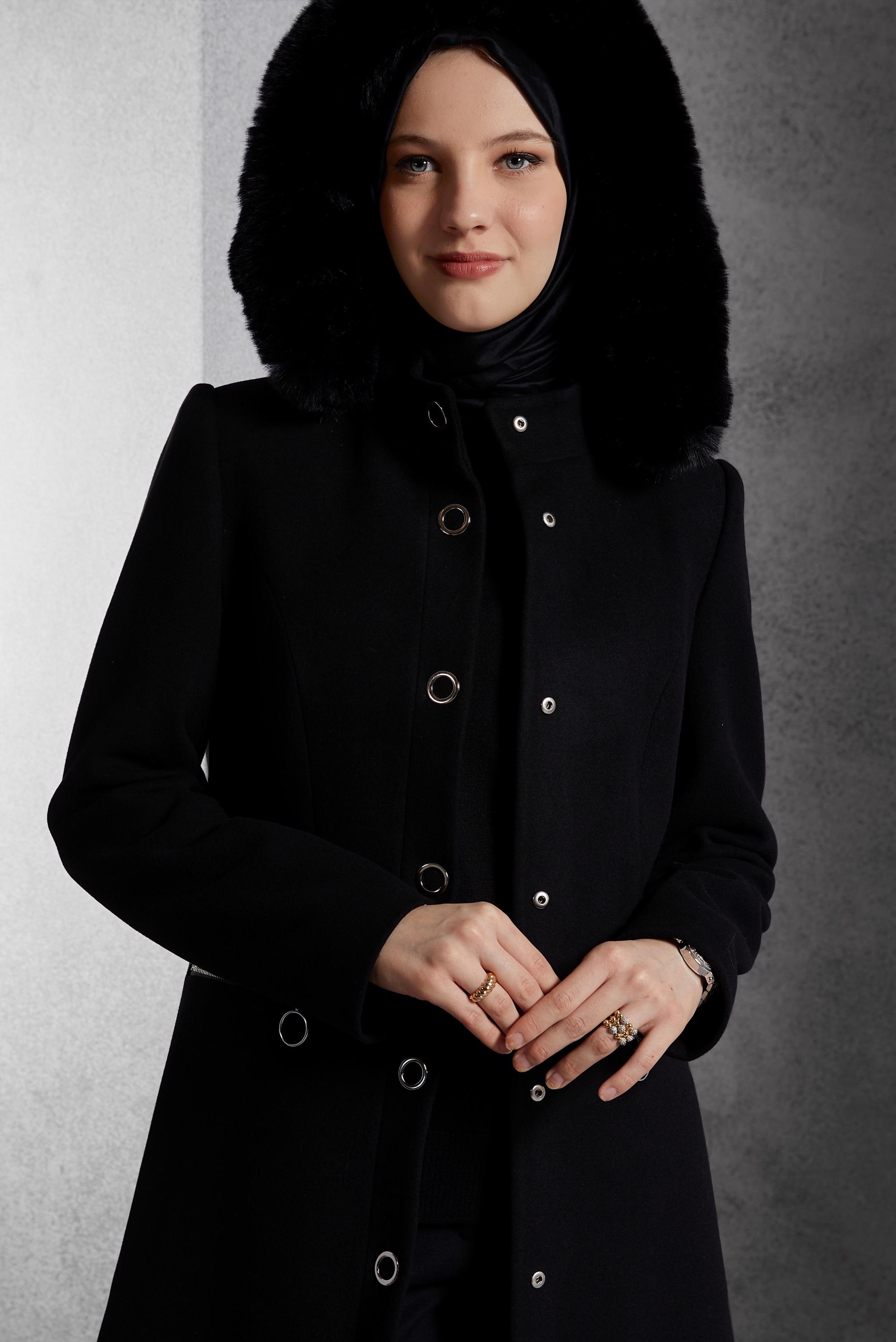 Hijab clothing BLACK HOODED COAT 90570