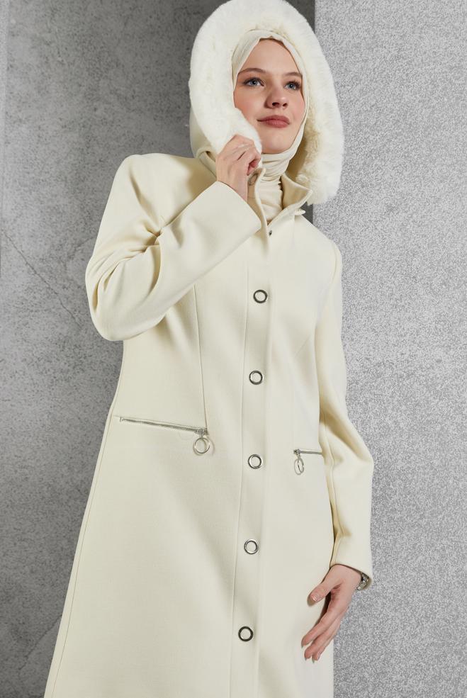 Hijab clothing BROWN HOODED COAT 90570 - ALVİNA