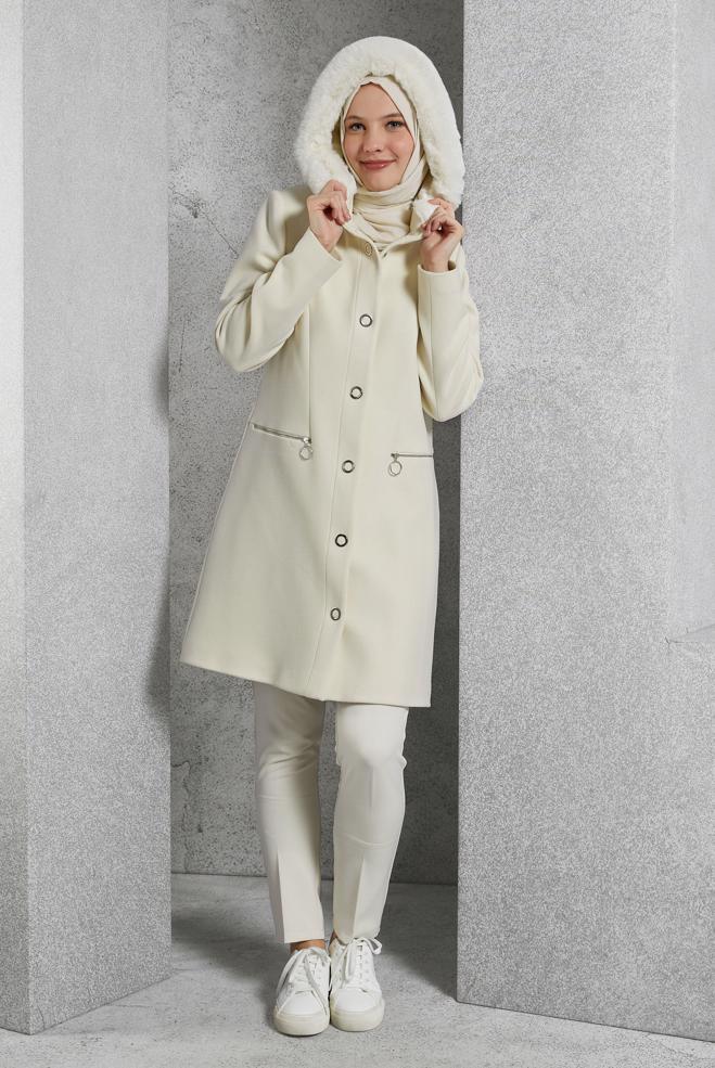 Hijab clothing BROWN HOODED COAT 90570 - ALVİNA