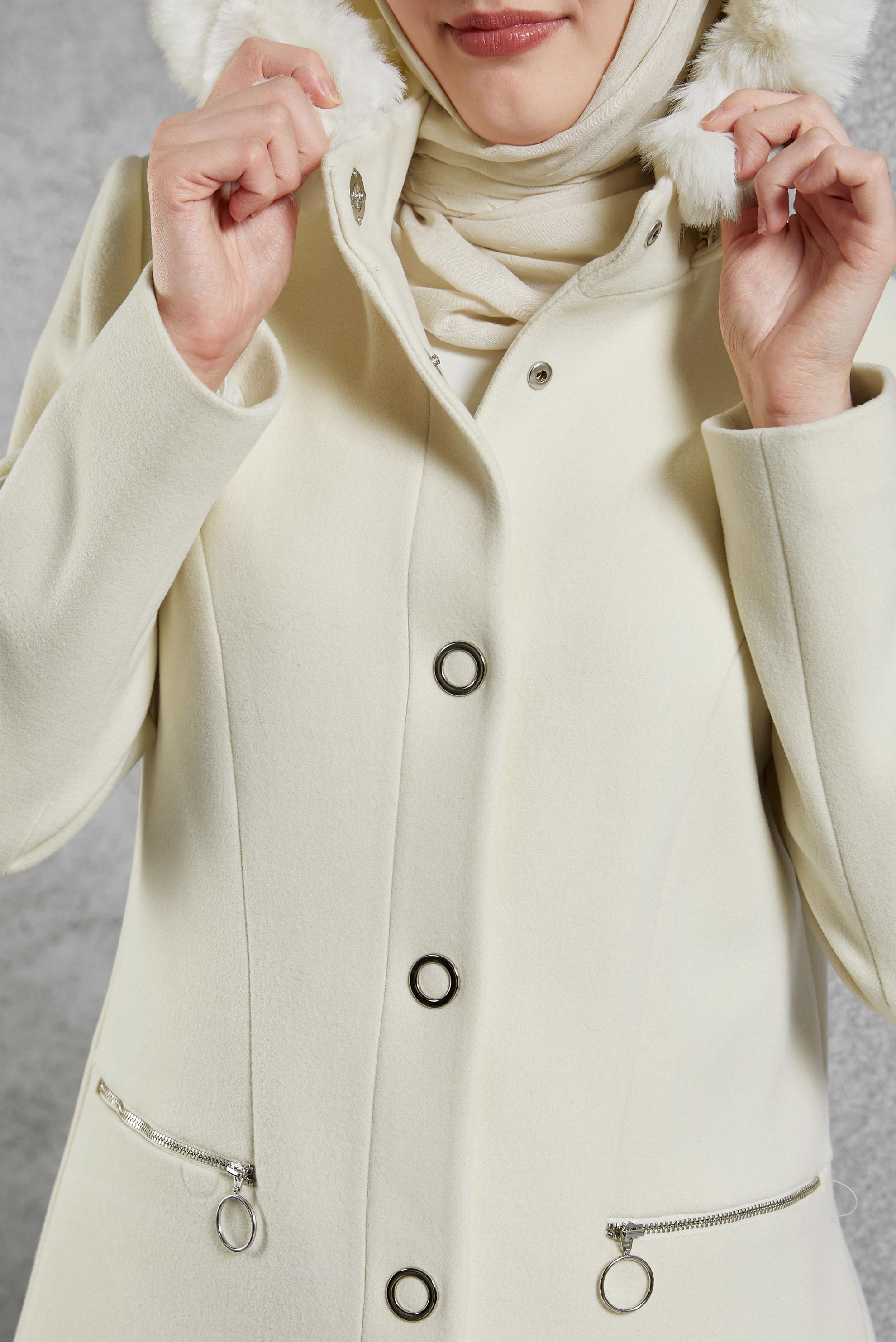 Hijab clothing ECRU HOODED COAT 90570