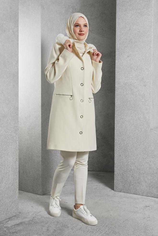 Hijab clothing BROWN HOODED COAT 90570 - ALVİNA