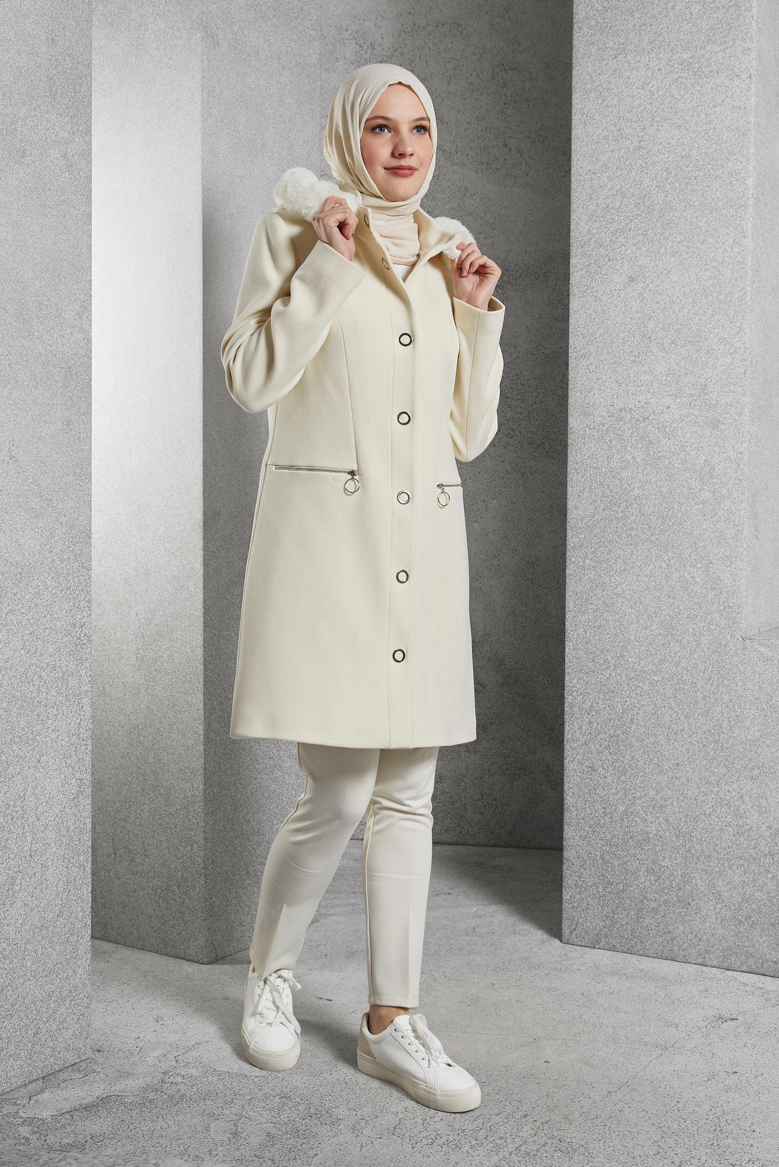 Hijab clothing ECRU HOODED COAT 90570
