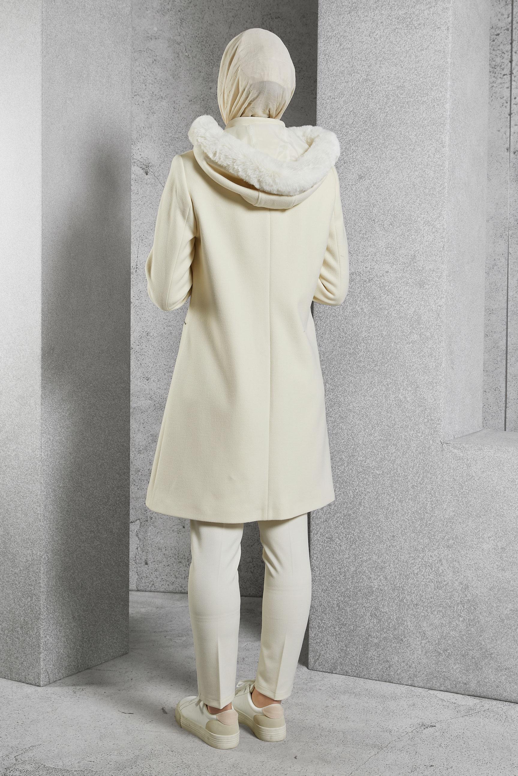 Hijab clothing ECRU HOODED COAT 90570