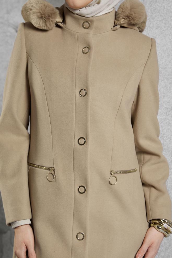 Hijab clothing BEIGE HOODED COAT 90570 - ALVİNA