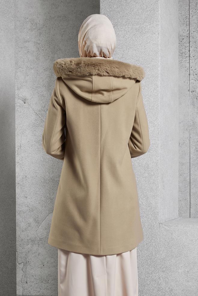 Hijab clothing BEIGE HOODED COAT 90570 - ALVİNA