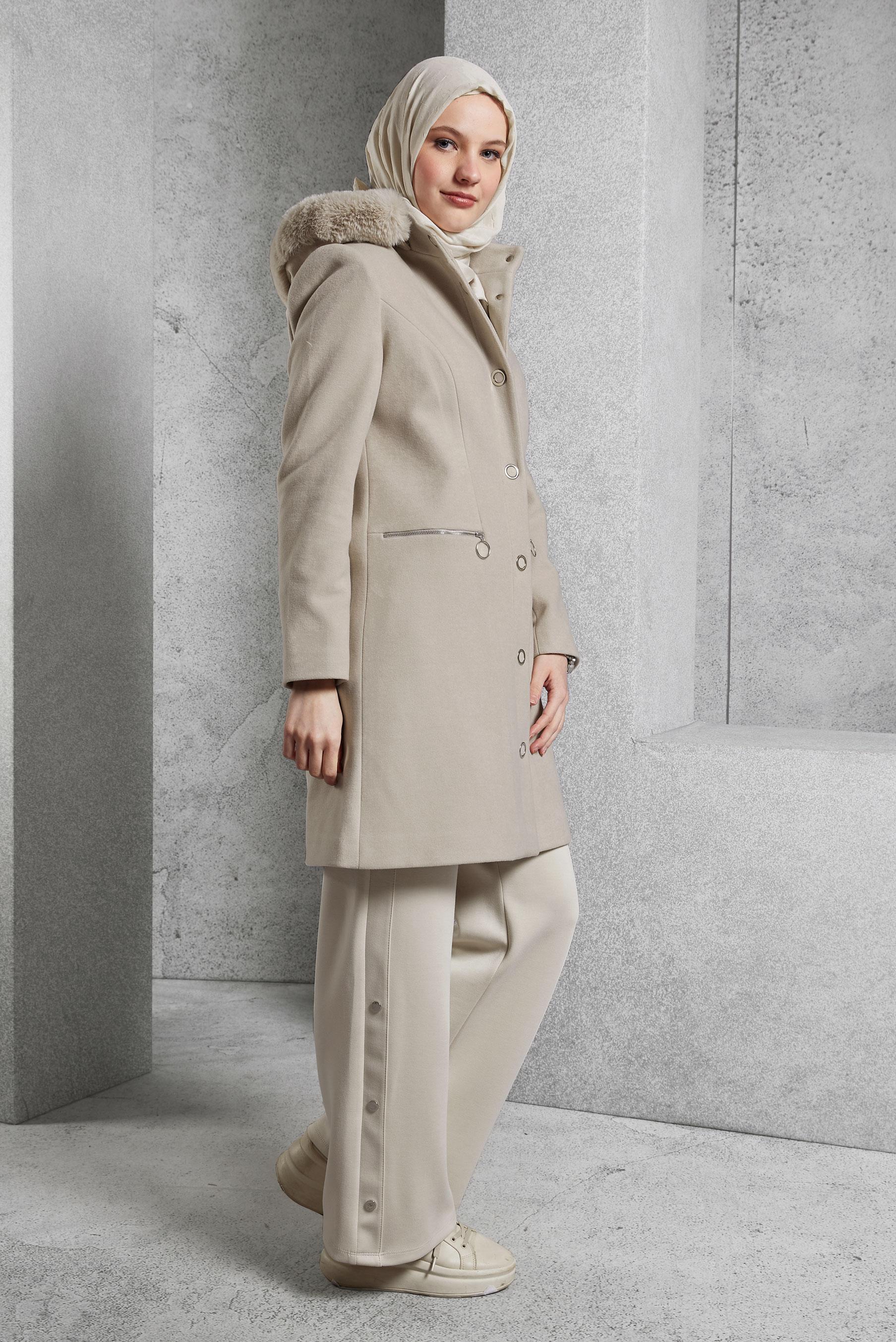 Hijab clothing BEIGE HOODED COAT 90570