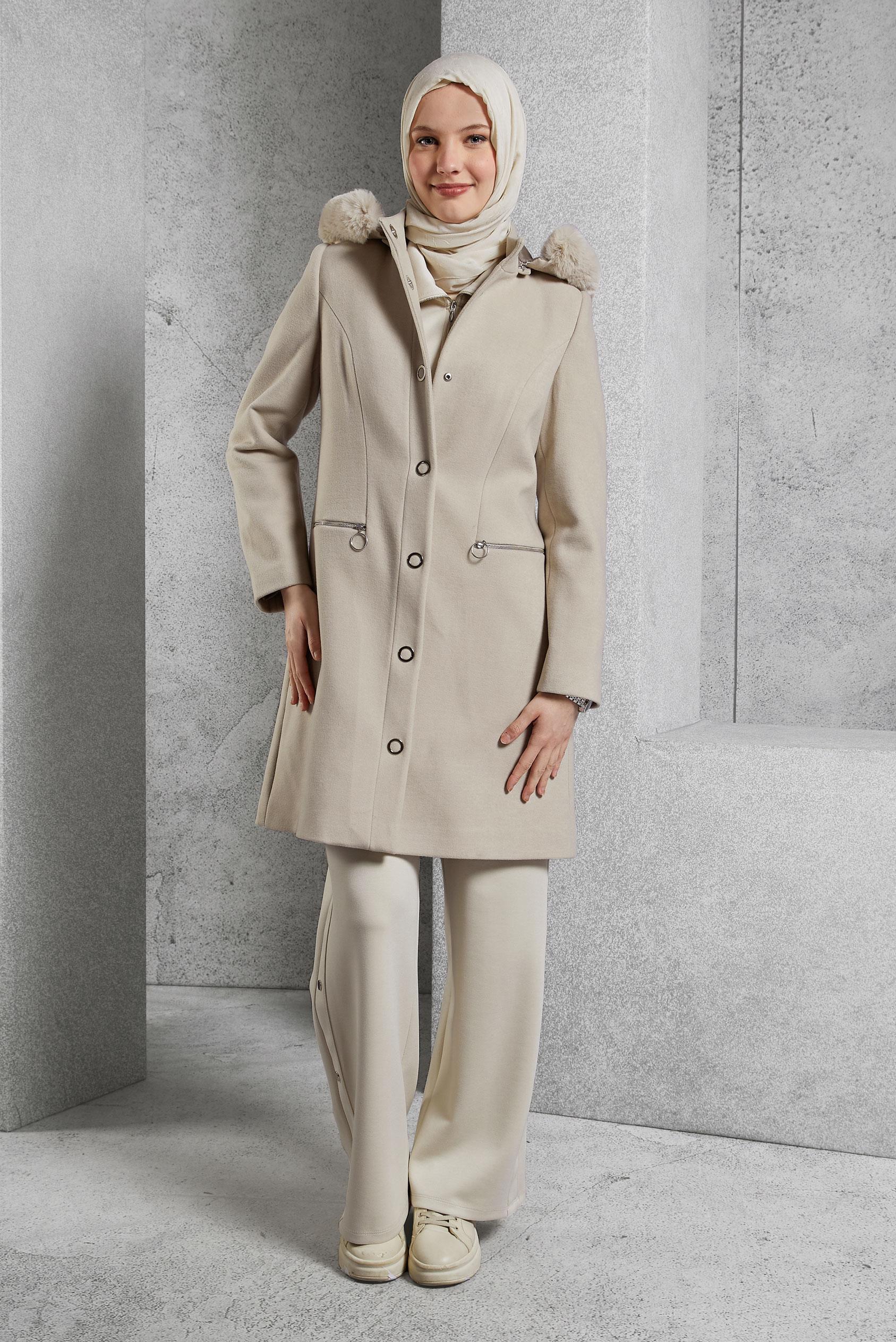 Hijab clothing BEIGE HOODED COAT 90570