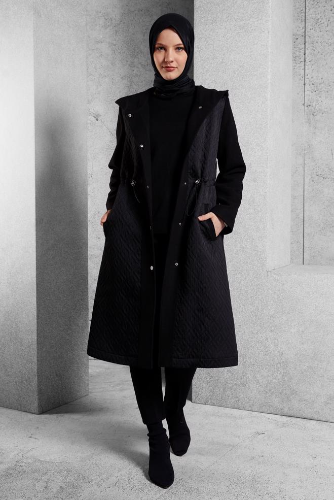 Vêtements hijab NOIR MANTEAU À CAPUCHE 90572 - ALVİNA