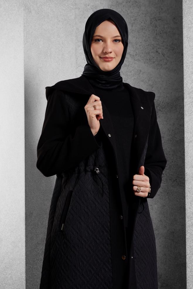 Vêtements hijab NOIR MANTEAU À CAPUCHE 90572 - ALVİNA