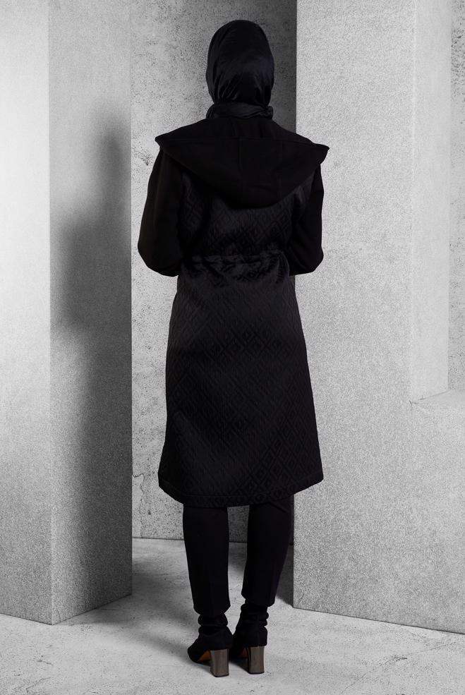 Vêtements hijab NOIR MANTEAU À CAPUCHE 90572 - ALVİNA