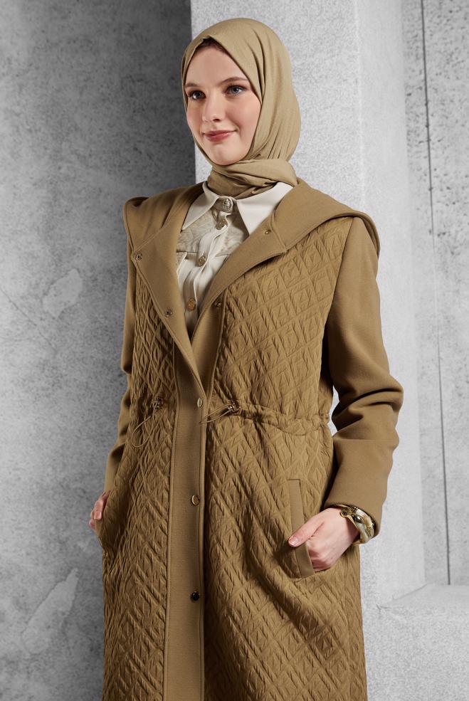 Vêtements hijab BRUN MANTEAU À CAPUCHE 90572 - ALVİNA