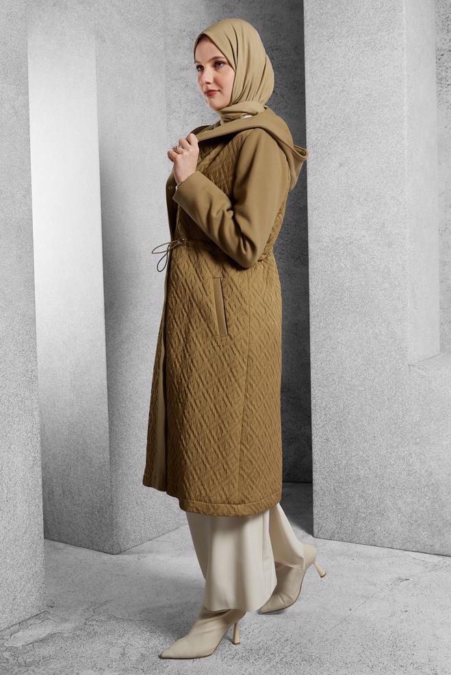 Vêtements hijab BRUN MANTEAU À CAPUCHE 90572 - ALVİNA