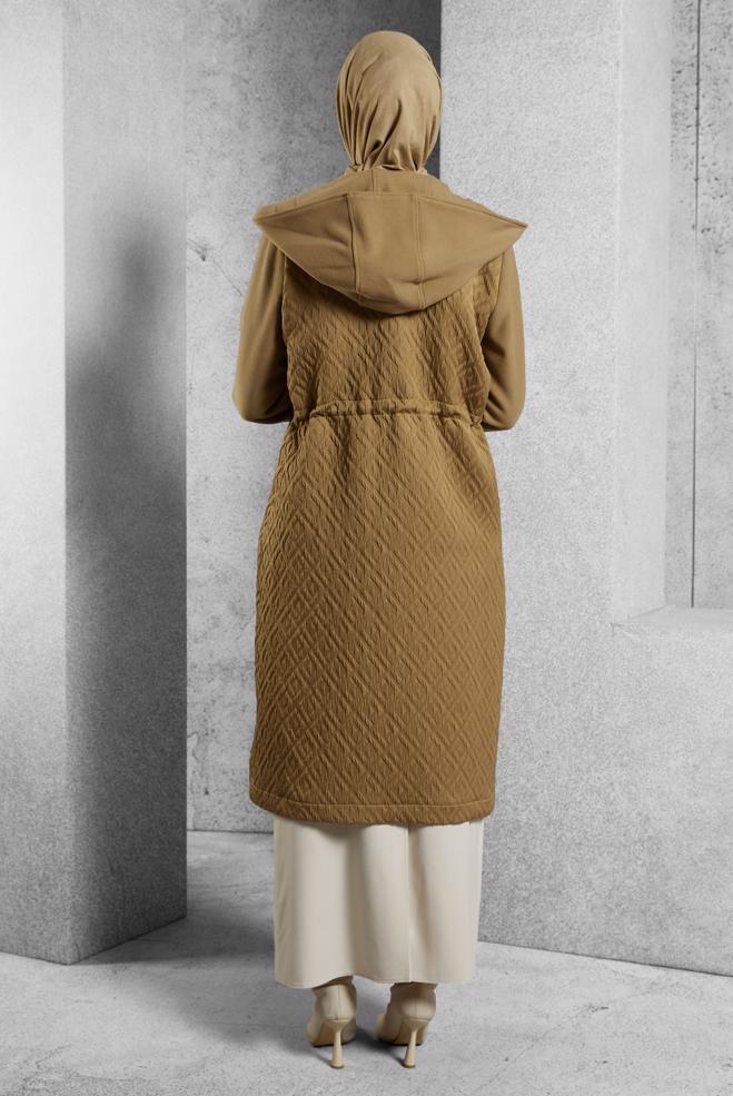 Vêtements hijab BRUN MANTEAU À CAPUCHE 90572 - ALVİNA