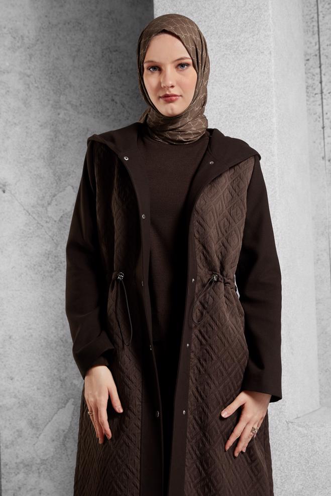 Vêtements hijab BRUN MANTEAU À CAPUCHE 90572 - ALVİNA