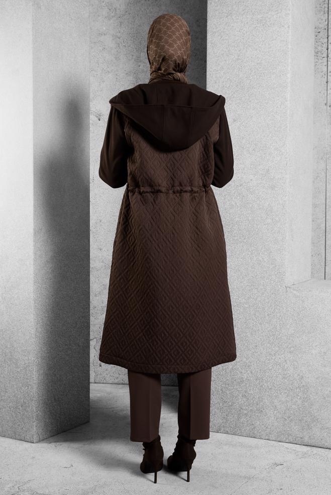 Vêtements hijab BRUN MANTEAU À CAPUCHE 90572 - ALVİNA