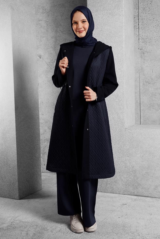 Vêtements hijab BLEU MARINE MANTEAU À CAPUCHE 90572 - ALVİNA