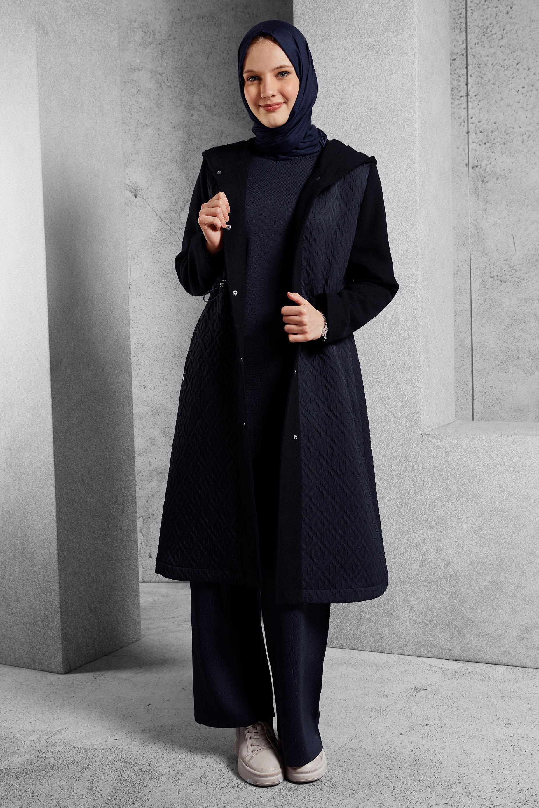 Vêtements hijab BLEU MARINE MANTEAU À CAPUCHE 90572