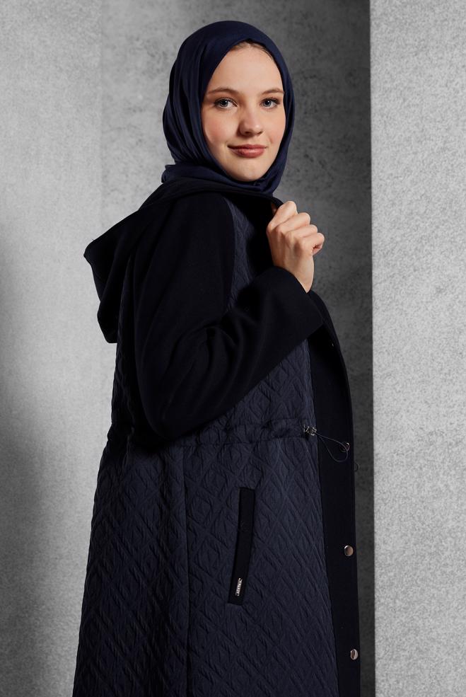 Vêtements hijab BLEU MARINE MANTEAU À CAPUCHE 90572 - ALVİNA