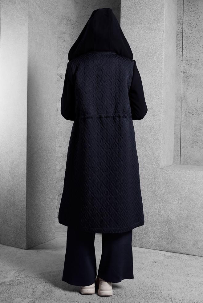 Vêtements hijab BLEU MARINE MANTEAU À CAPUCHE 90572 - ALVİNA