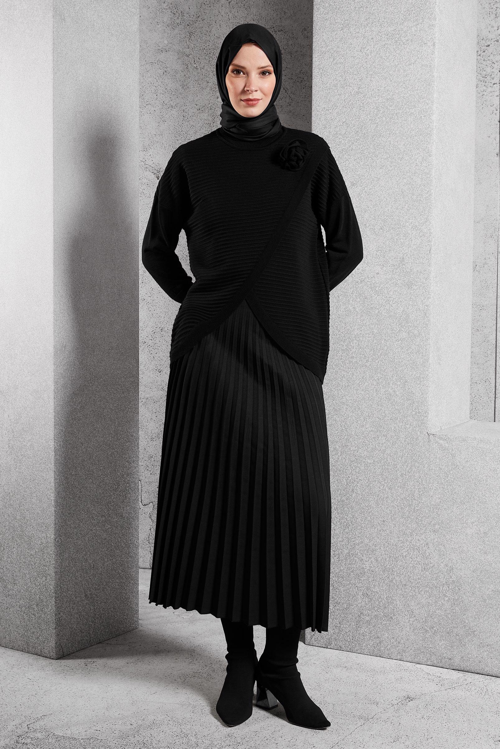 Vêtements hijab NOIR PULL EN MAILLE COUPE ASYMÉTRIQUE 44912