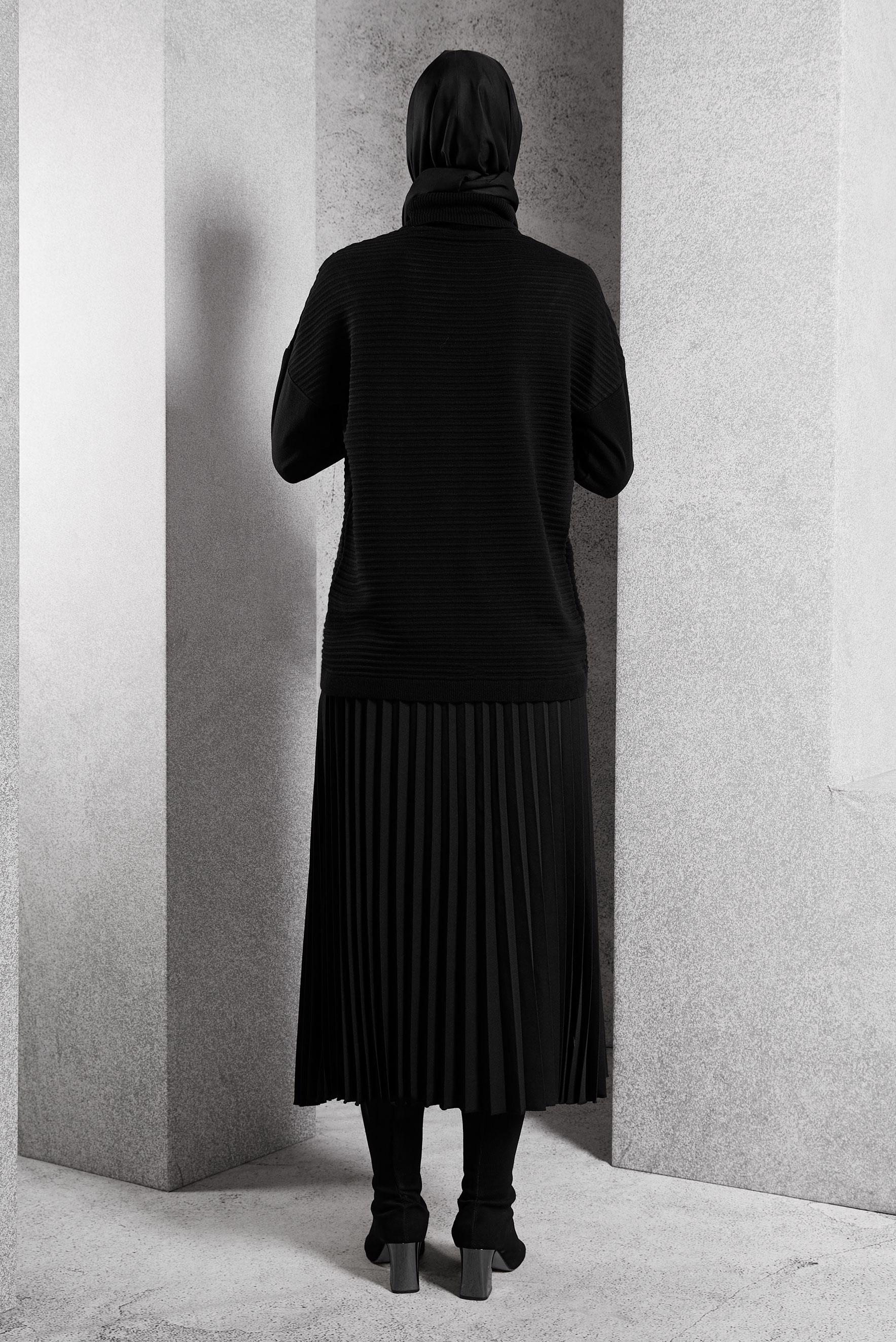 Vêtements hijab NOIR PULL EN MAILLE COUPE ASYMÉTRIQUE 44912