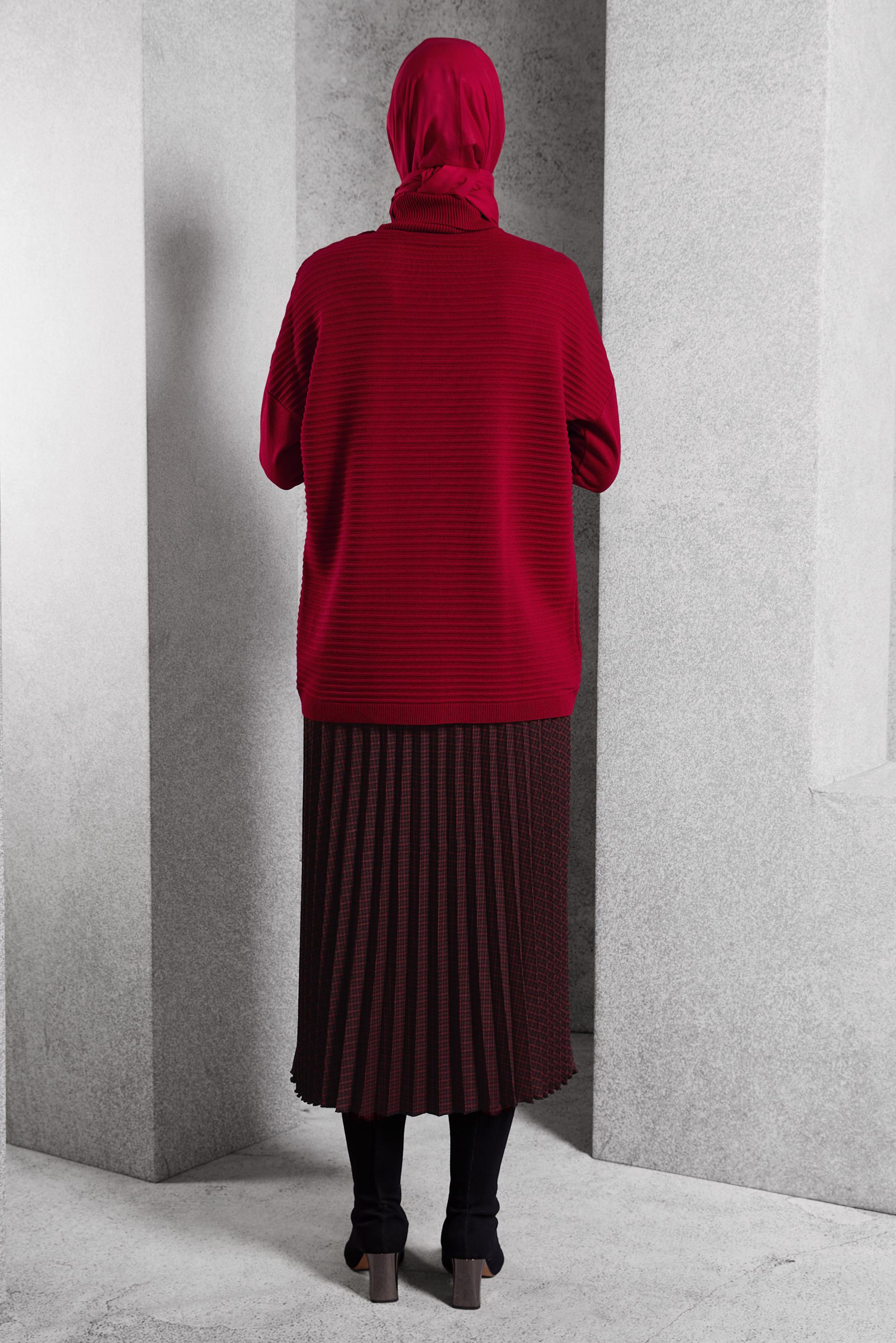 Vêtements hijab ROUGE PULL EN MAILLE COUPE ASYMÉTRIQUE 44912