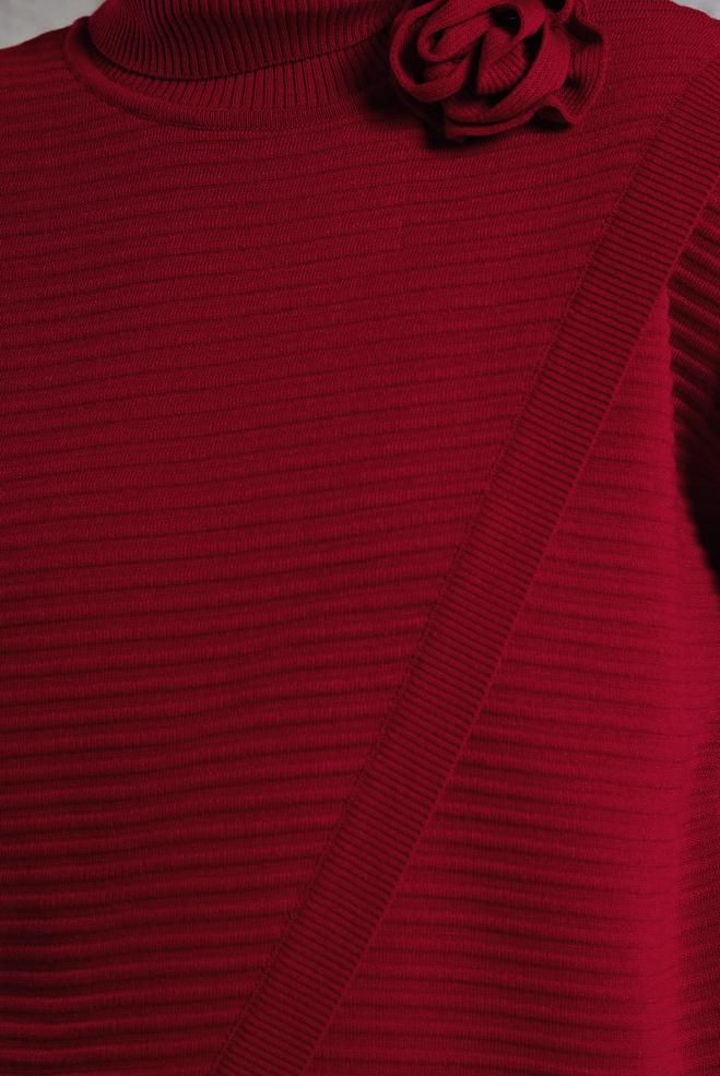 Vêtements hijab ROUGE PULL EN MAILLE COUPE ASYMÉTRIQUE 44912 - ALVİNA