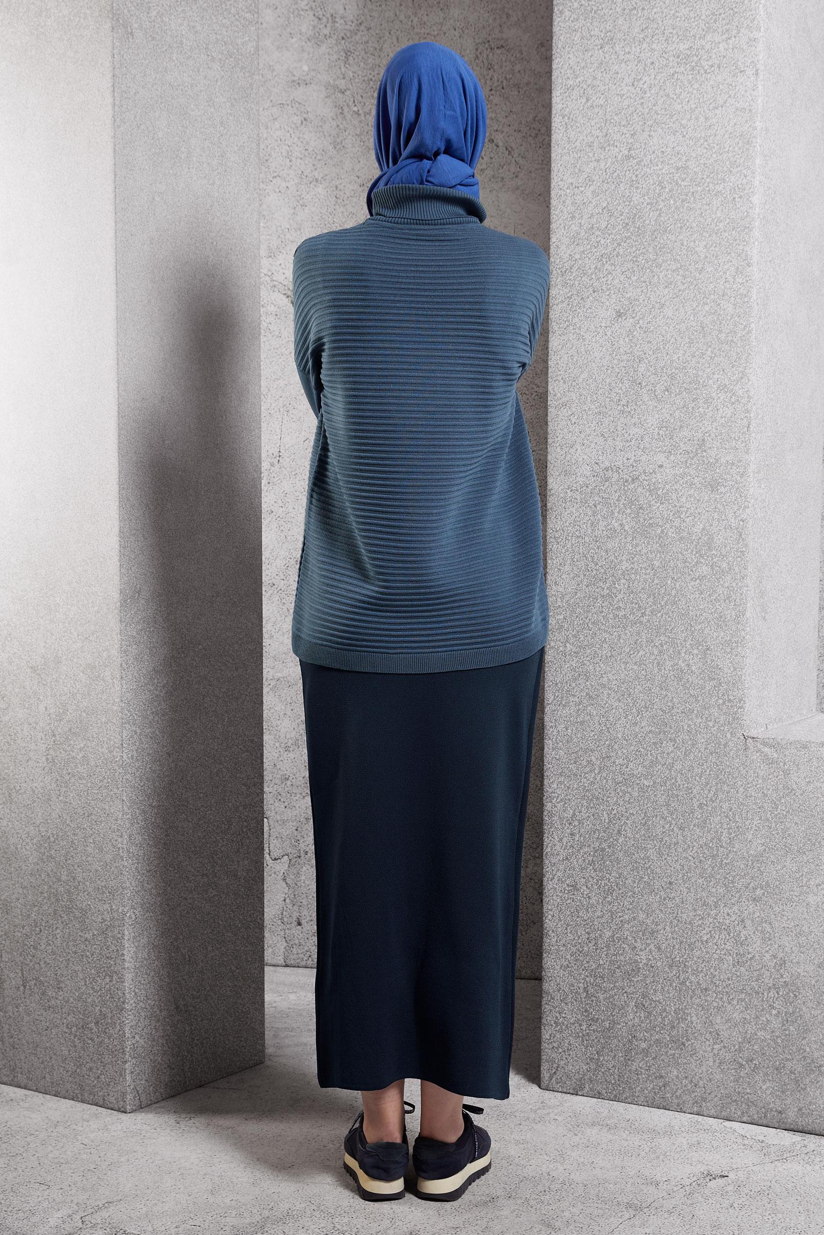 Vêtements hijab BLEU MARINE PULL EN MAILLE COUPE ASYMÉTRIQUE 44912