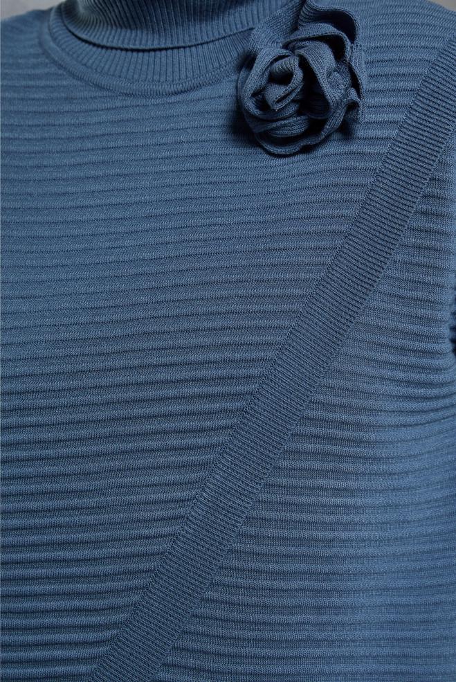 Vêtements hijab BLEU MARINE PULL EN MAILLE COUPE ASYMÉTRIQUE 44912 - ALVİNA