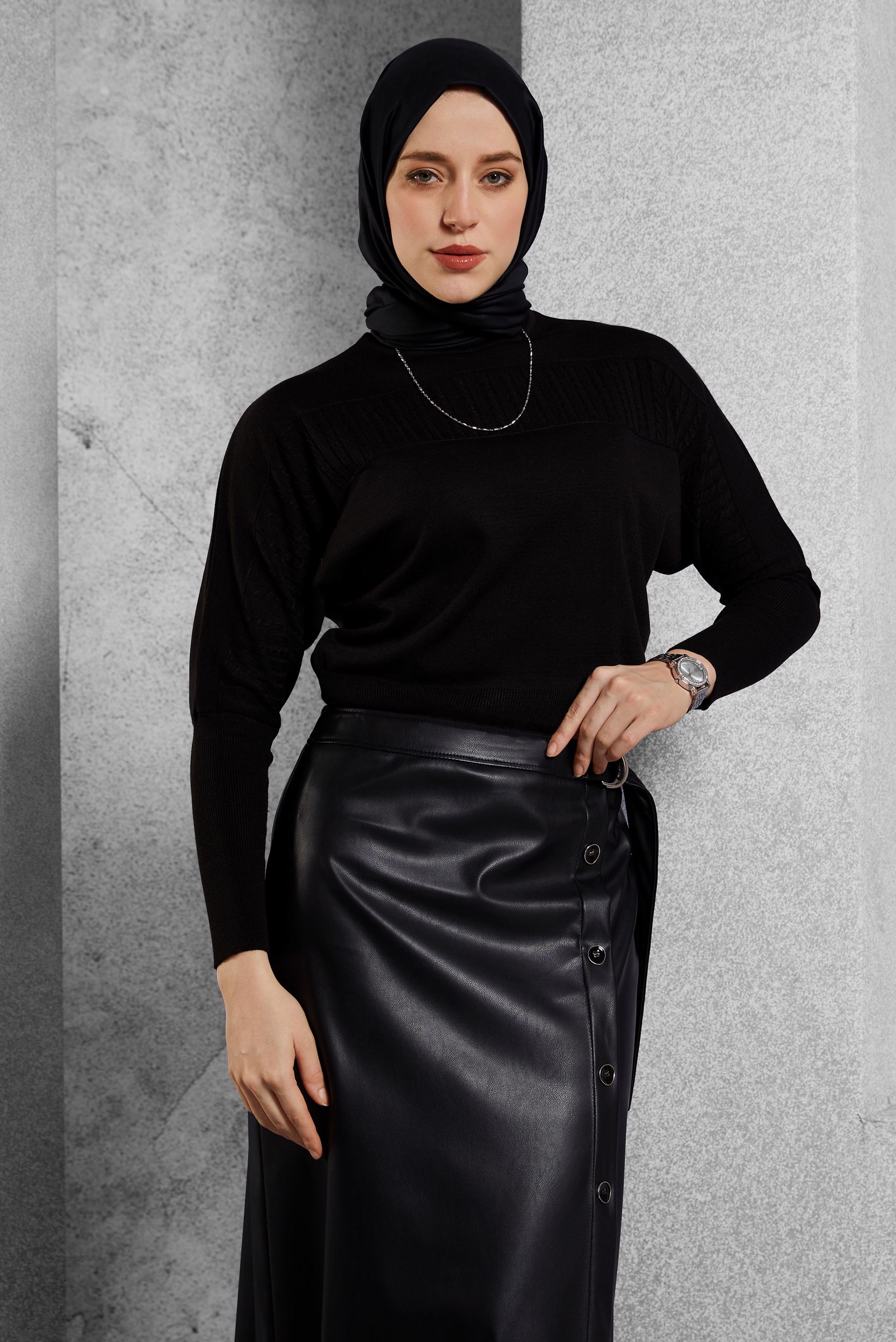 Tesettür giyim SİYAH TRİKO KAZAK 45003
