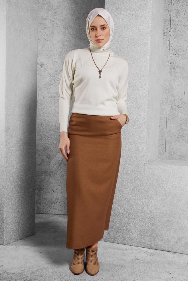 Tesettür giyim BEYAZ TRİKO KAZAK 45003 - ALVİNA