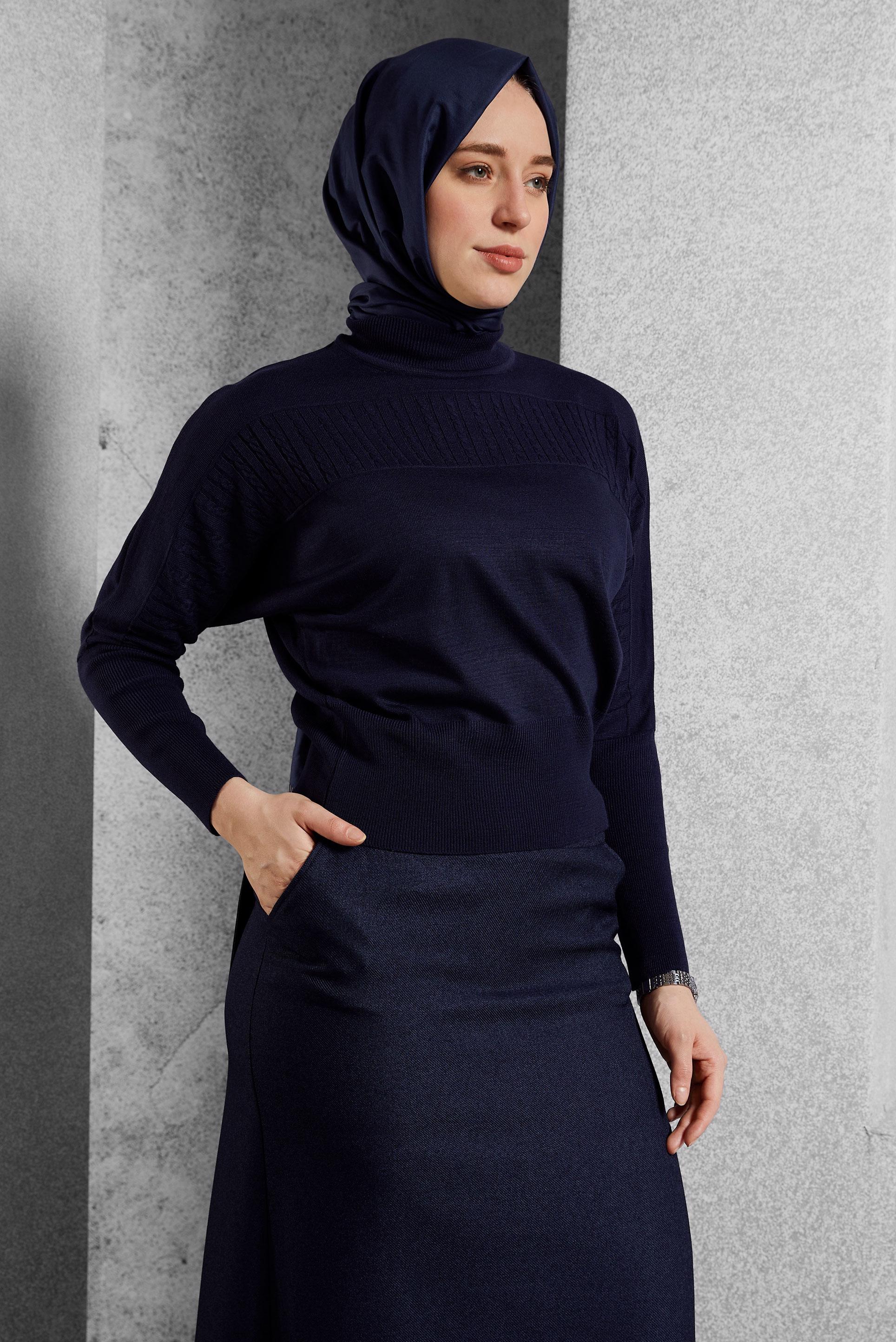 Vêtements hijab BLEU MARINE PULL EN MAILLE 45003