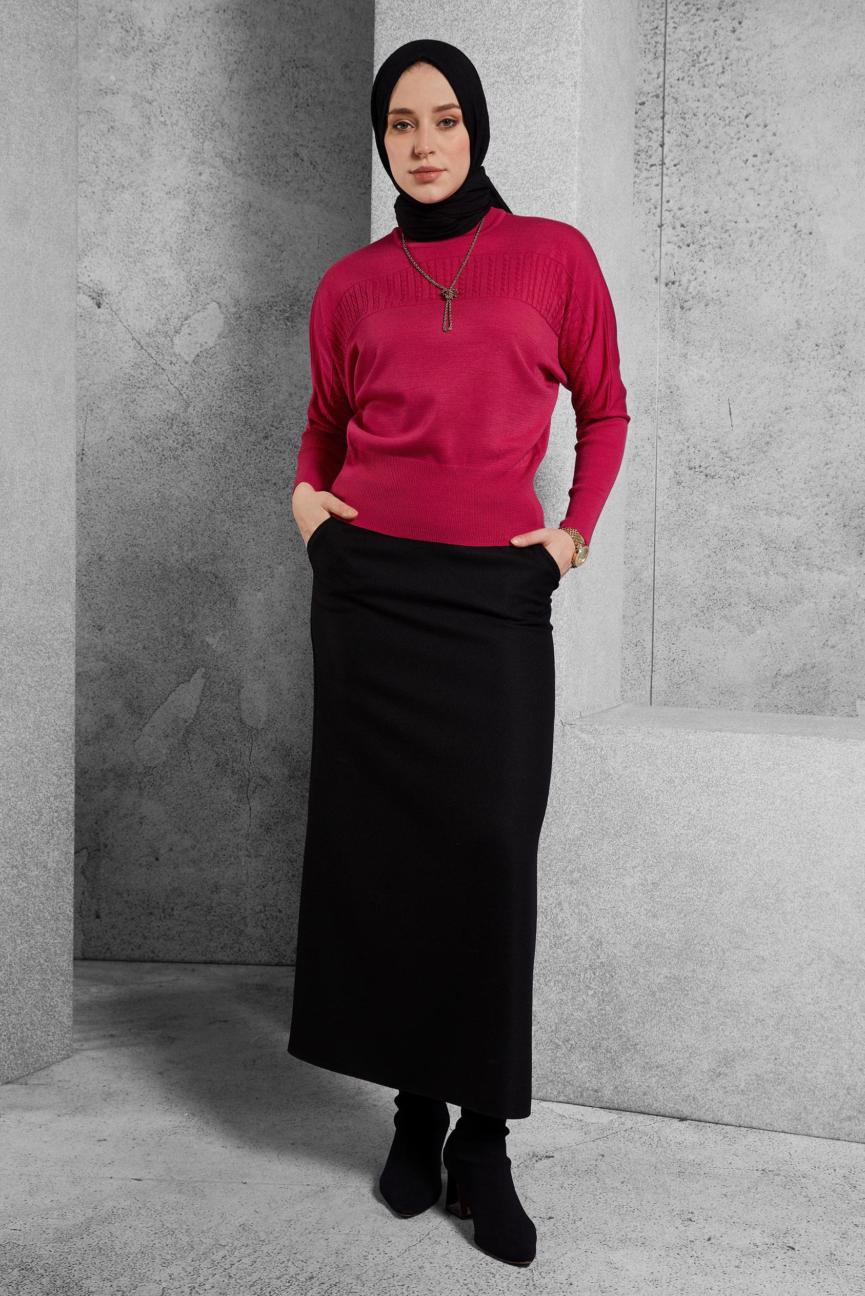 Tesettür giyim FUŞYA TRİKO KAZAK 45003