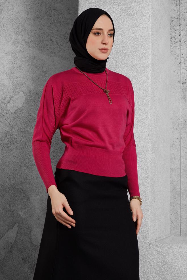 Tesettür giyim FUŞYA TRİKO KAZAK 45003 - ALVİNA