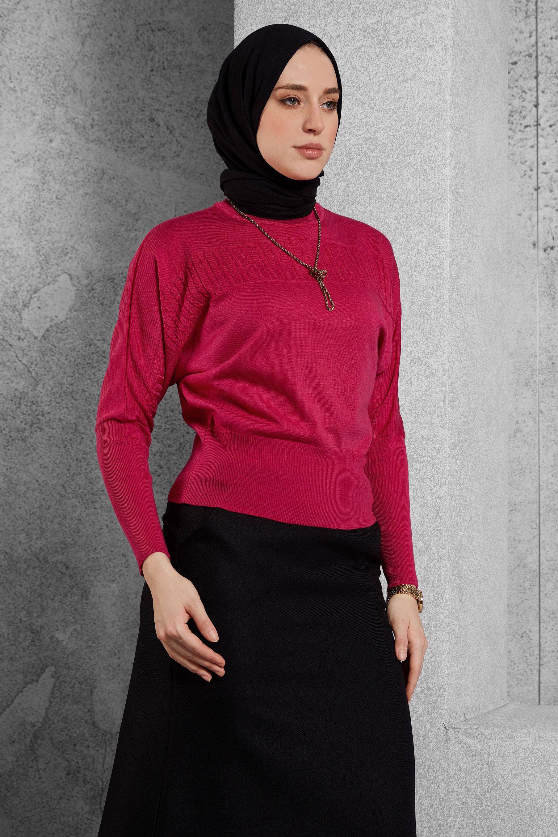 Tesettür giyim FUŞYA TRİKO KAZAK 45003