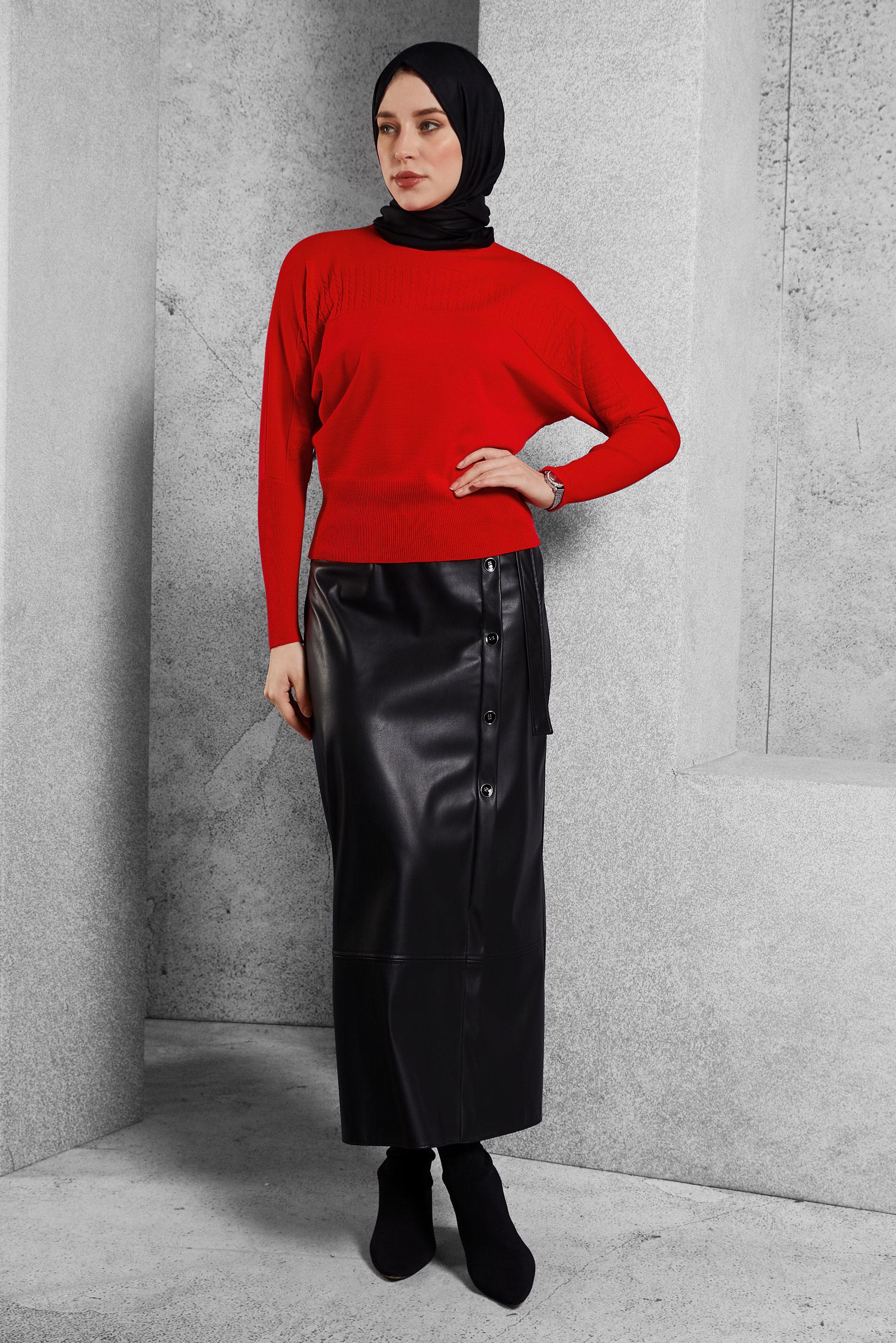 Tesettür giyim KIRMIZI TRİKO KAZAK 45003