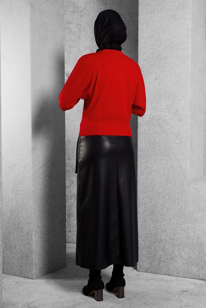 Tesettür giyim KIRMIZI TRİKO KAZAK 45003 - ALVİNA