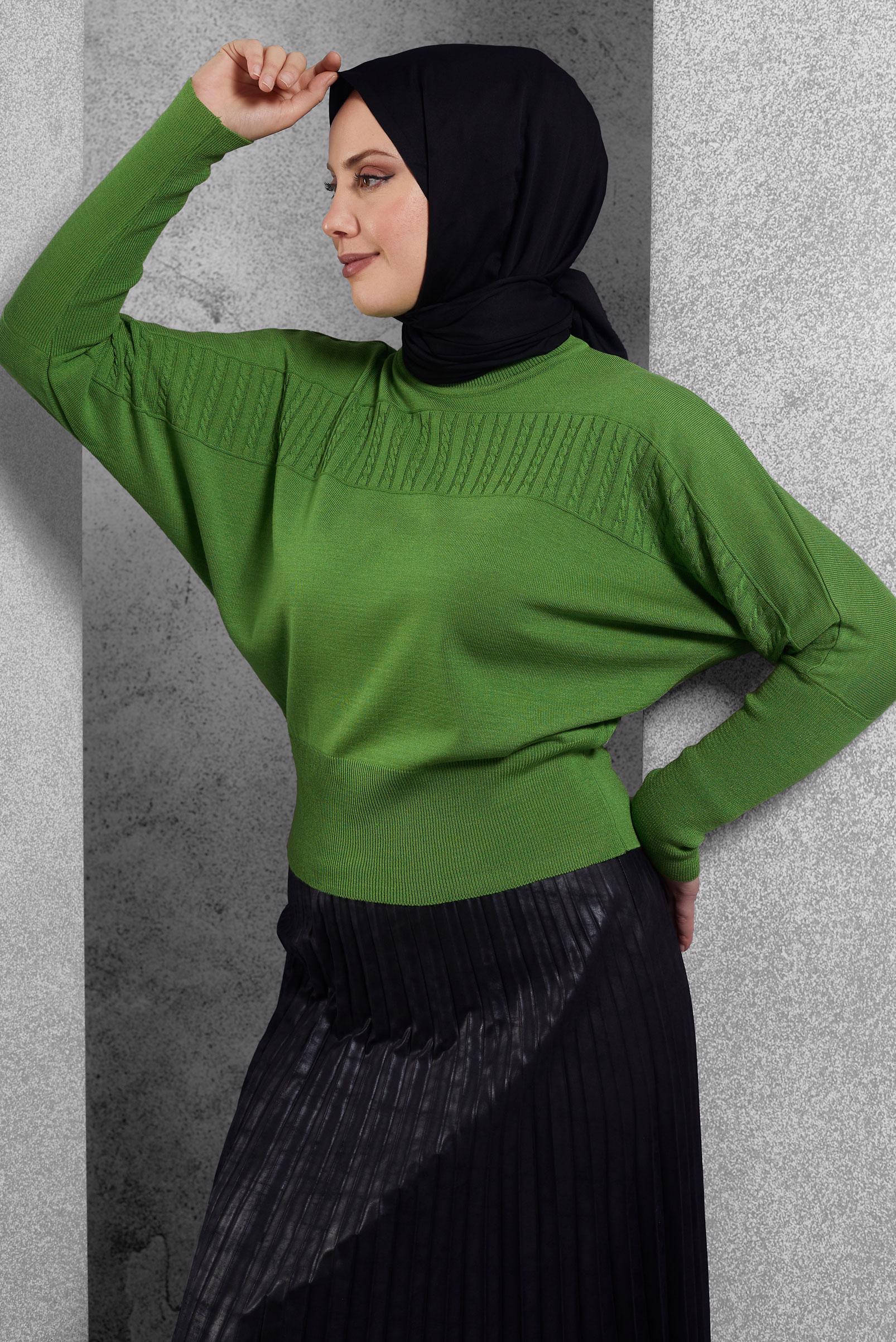 Tesettür giyim YEŞİL TRİKO KAZAK 45003