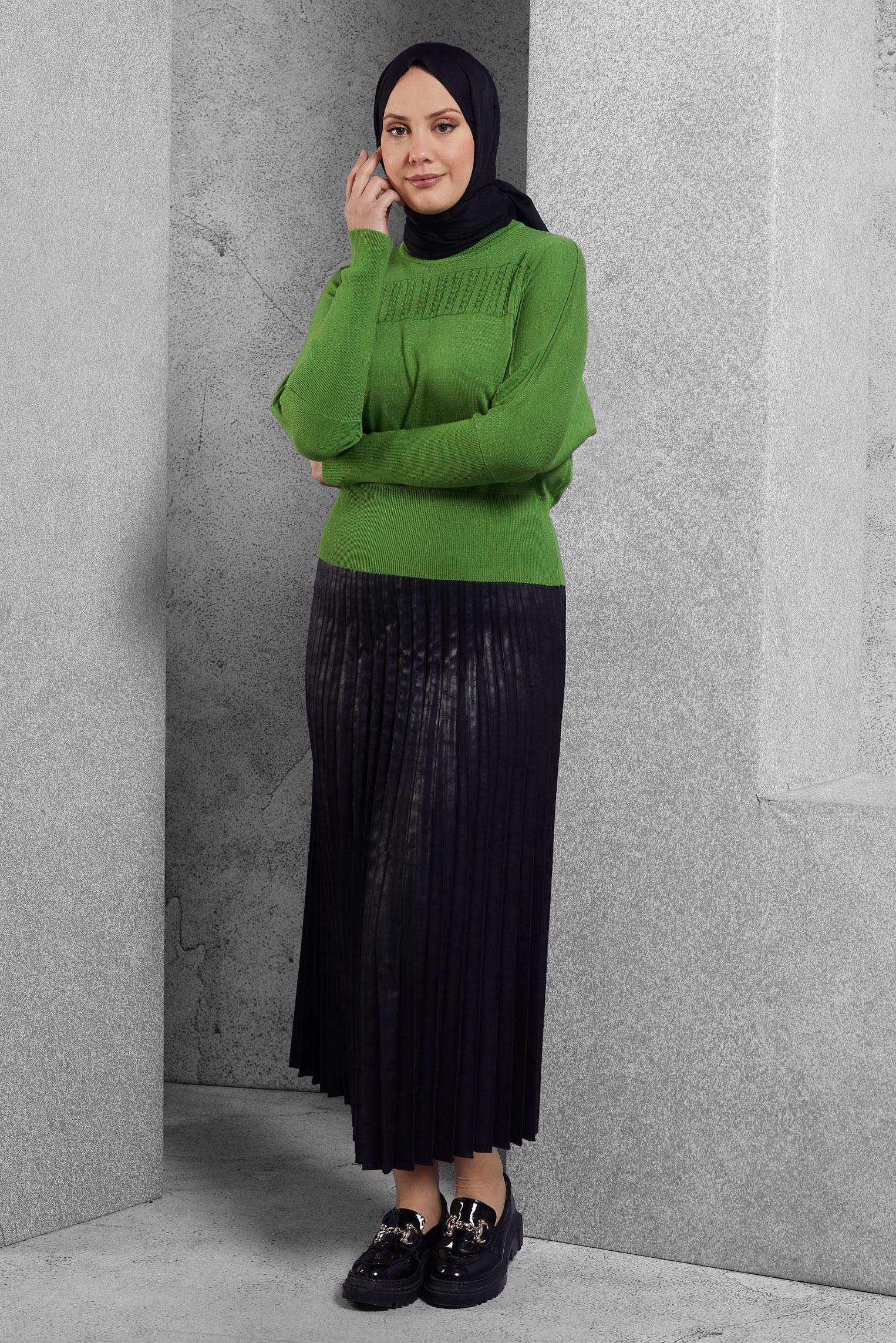 Tesettür giyim YEŞİL TRİKO KAZAK 45003