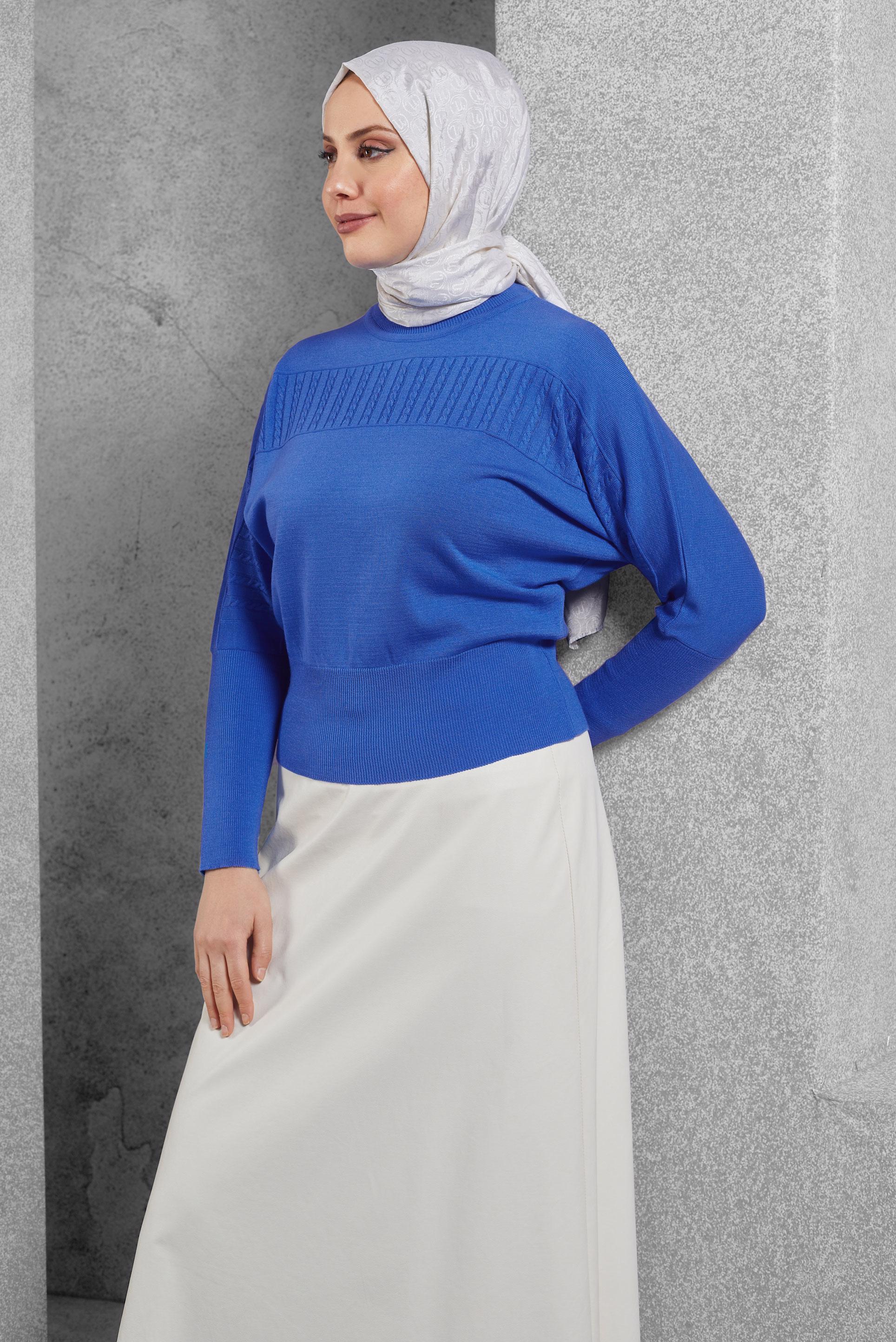Tesettür giyim MAVİ TRİKO KAZAK 45003
