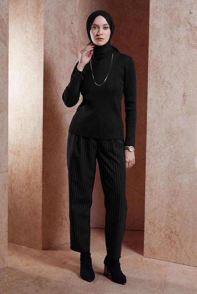 Vêtements hijab NOIR PULL EN MAILLE À COL RAS DU COU 45004 - ALVİNA