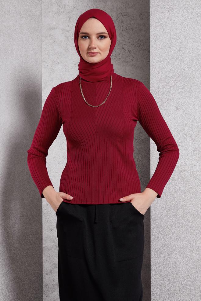 Vêtements hijab ROUGE PULL EN MAILLE À COL RAS DU COU 45004 - ALVİNA