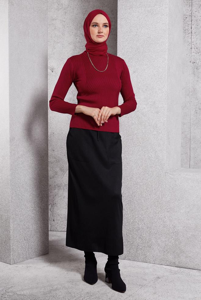 Vêtements hijab ROUGE PULL EN MAILLE À COL RAS DU COU 45004 - ALVİNA